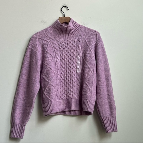 New GAP Airy Oversized Cable-Knit Mockneck Sweater Purple Rain XS Preppy Luxury - Picture 5 of 15